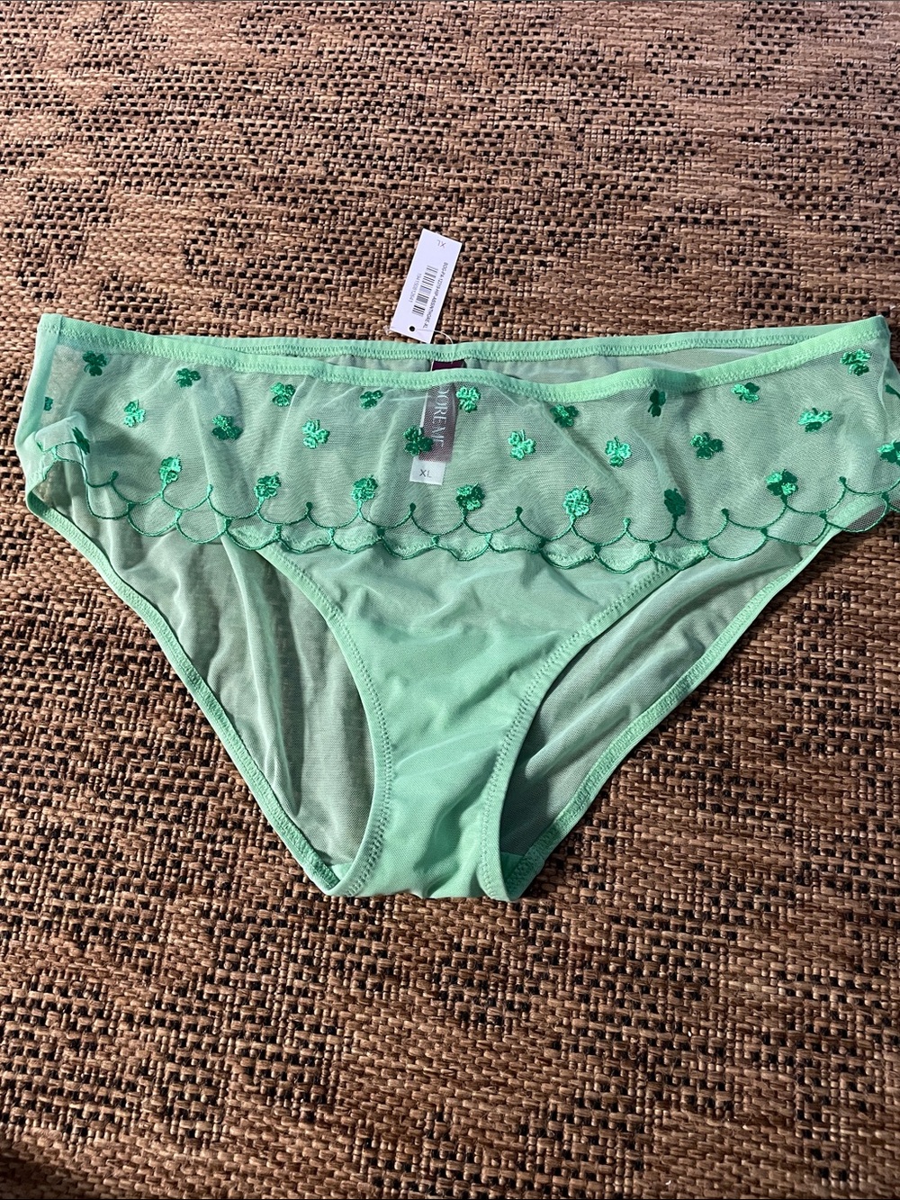 Adore Me NWT Shamrock Design Green Embroidered panty XL